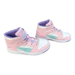 Puma Girls High-Top Sneakers Pink Purple Hearts Stars Size 2.5C